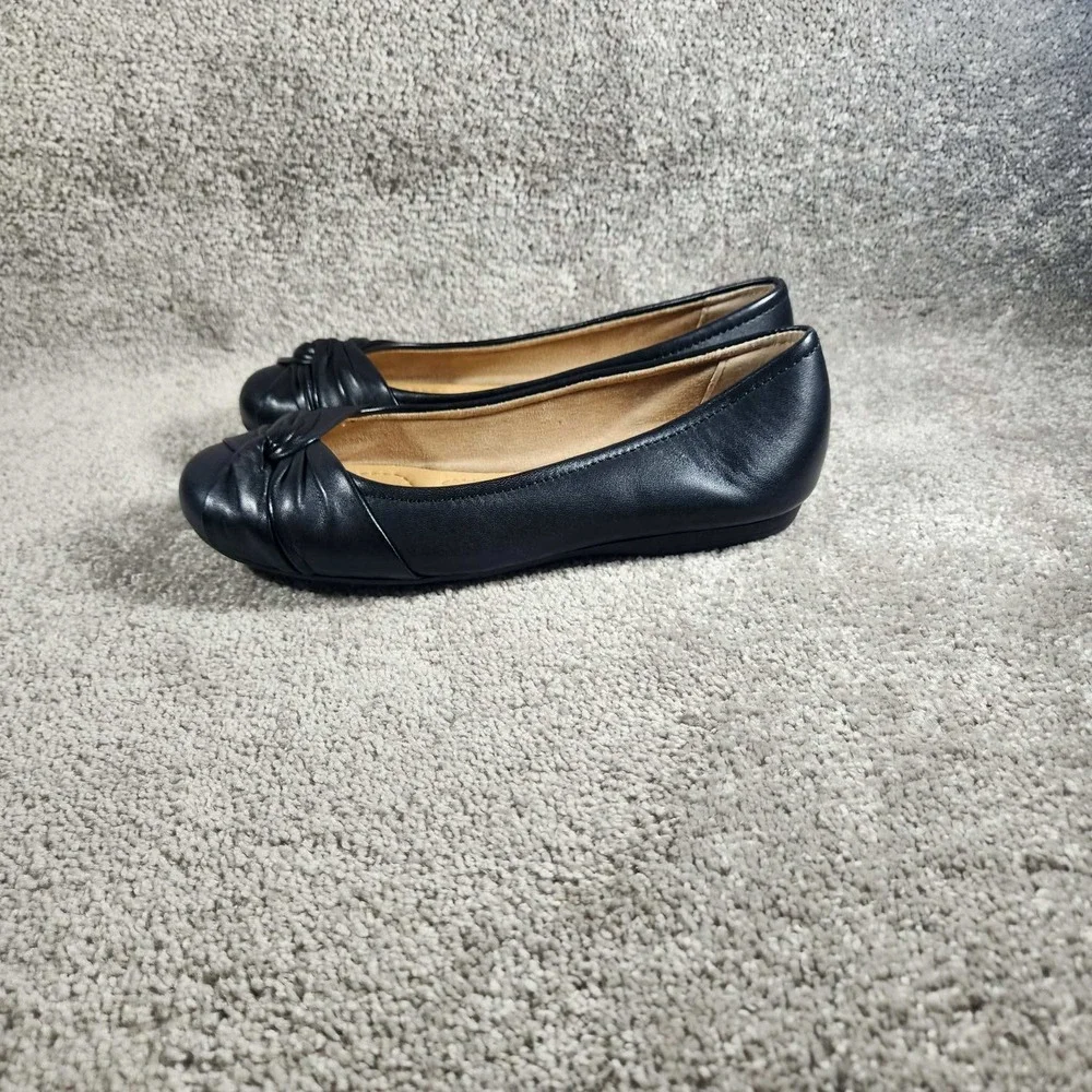 Earth Jacci Ballet Flats Black Leather Knotted Twist Comfort Womens 7